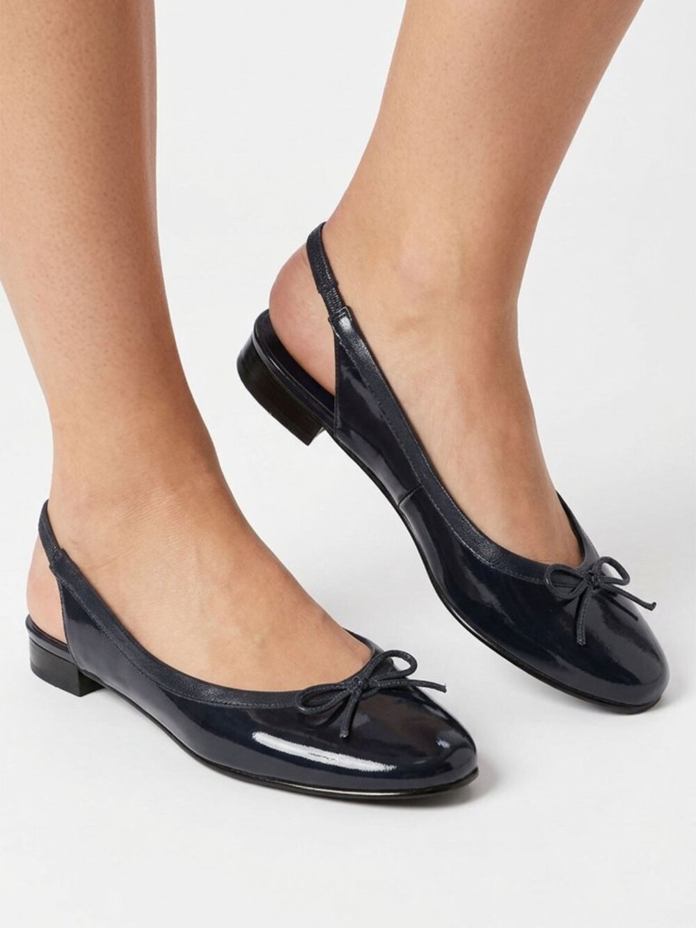Towne Shoes Navy Blue Patent Leather Slingback Bow Ballet Flats Comfort Size 8B
